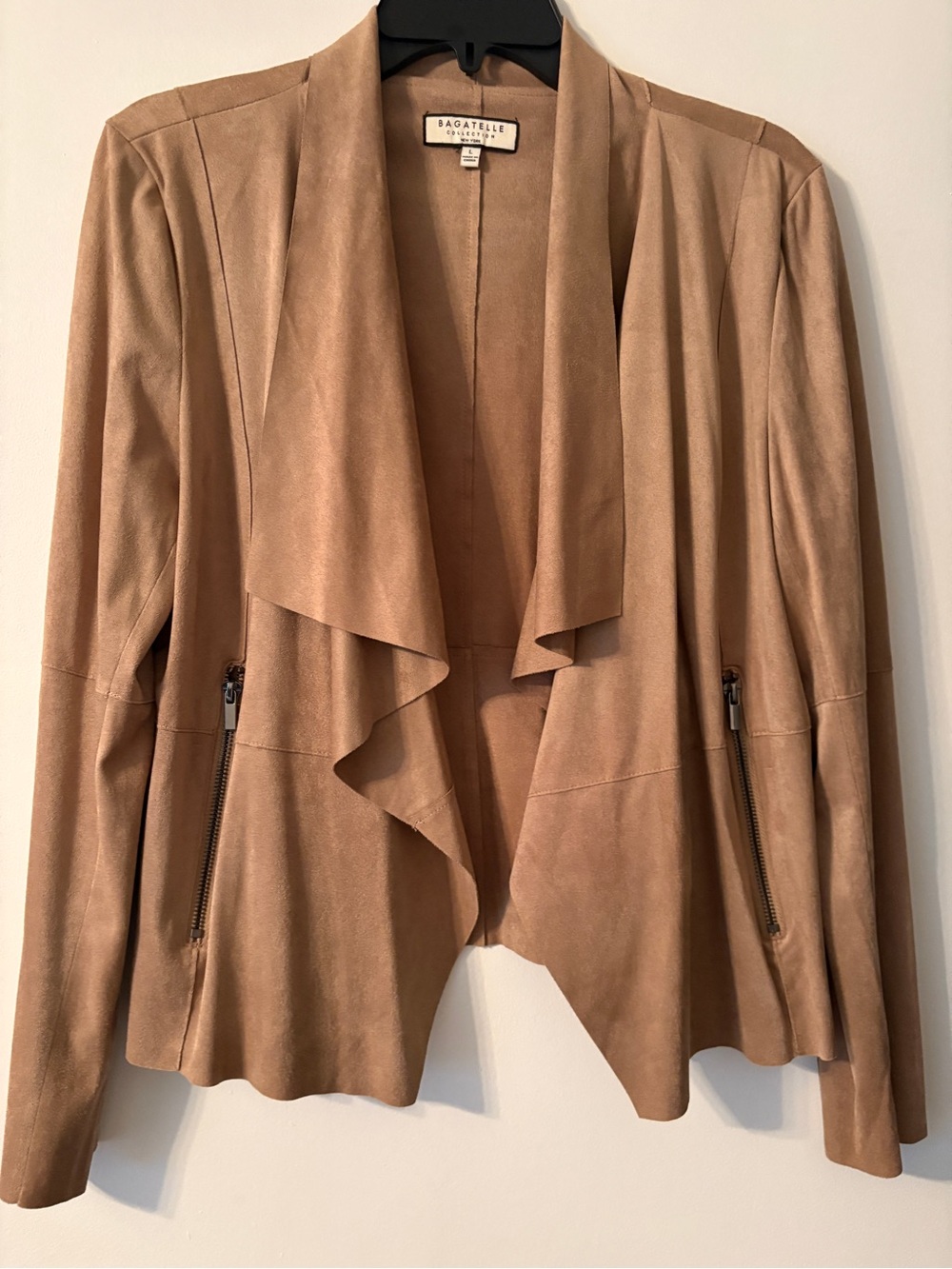 bagatelle Taupe Draped Suede-Look Open Front Jacket